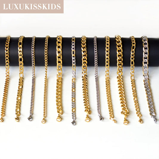 LUXUKISSKIDS Stainless Steel Couple Men/Woman Bracelets Fashion Curb Cuban Link Chains On Hand Rock Bracelet Wrist Jewelry Gifts