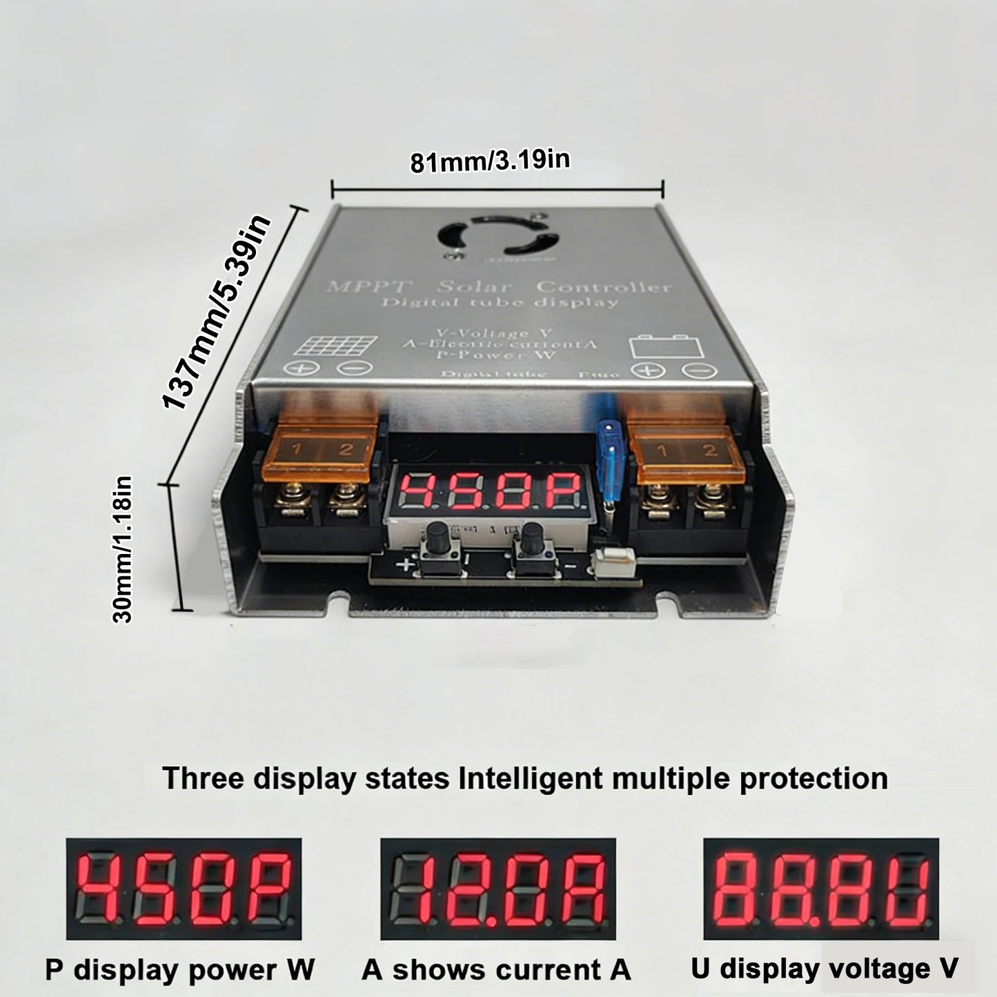 Step-Up MPPT Solar Controller Booster 450W 12A Digital Display Charging 9V-60V Input for 12V-120V Lithium Lead-Acid