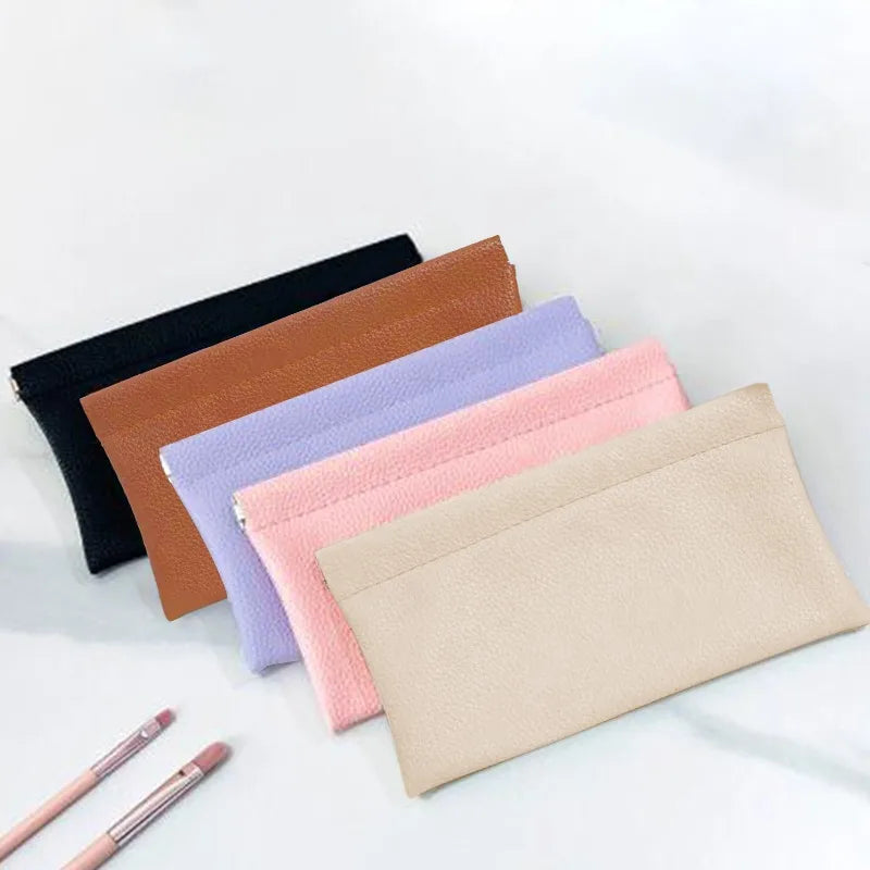 Self‑Closing Artificial Leather Long Wallet Passport Driver's License ID Holder Headphone Data Cable Storage Cash Pouch