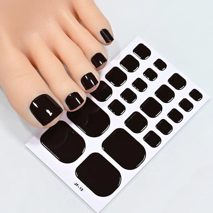 1Sheet=22Tips Glossy Red Toe Nail Stickers Full Cover Solid Color Press On Toenails Patch UV Baking Free Foot Gel Polish Wraps #