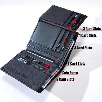 Men Wallet Genuine Leather Wallets for Men Zipper Purse Vertical Business Wallets RFID Anti-Theft Credit Card Holder Money Bag