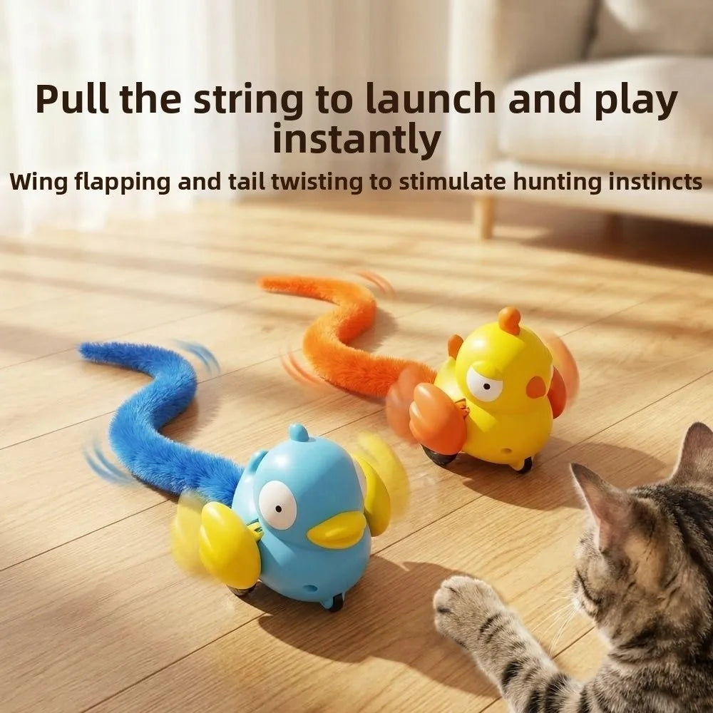 Creative Wind Up Bird Shape Interactive Cat Tail Pull Play Bird Cat Teaser Sounding Bite-Resistant Cat Exercise Indoor Fun