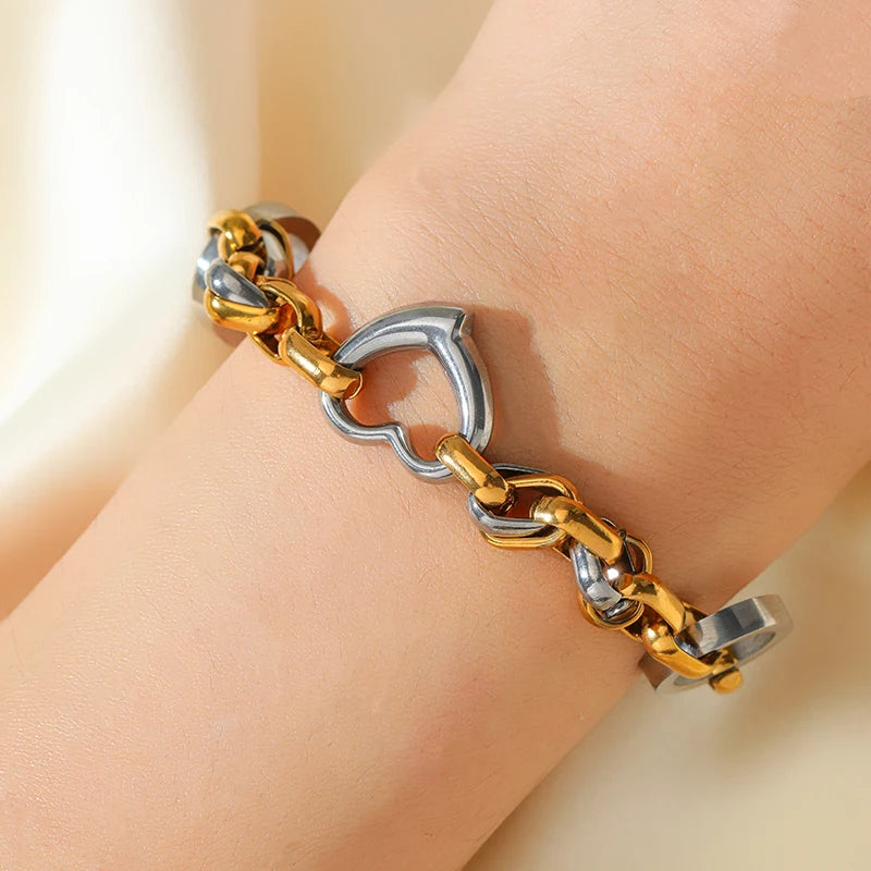 GANPUP 316L Stainless Steel Metal Beads Charms Bracelet Bangle for Women Texture Trendy Wrist Chain Jewelry Gift Bijoux Femme