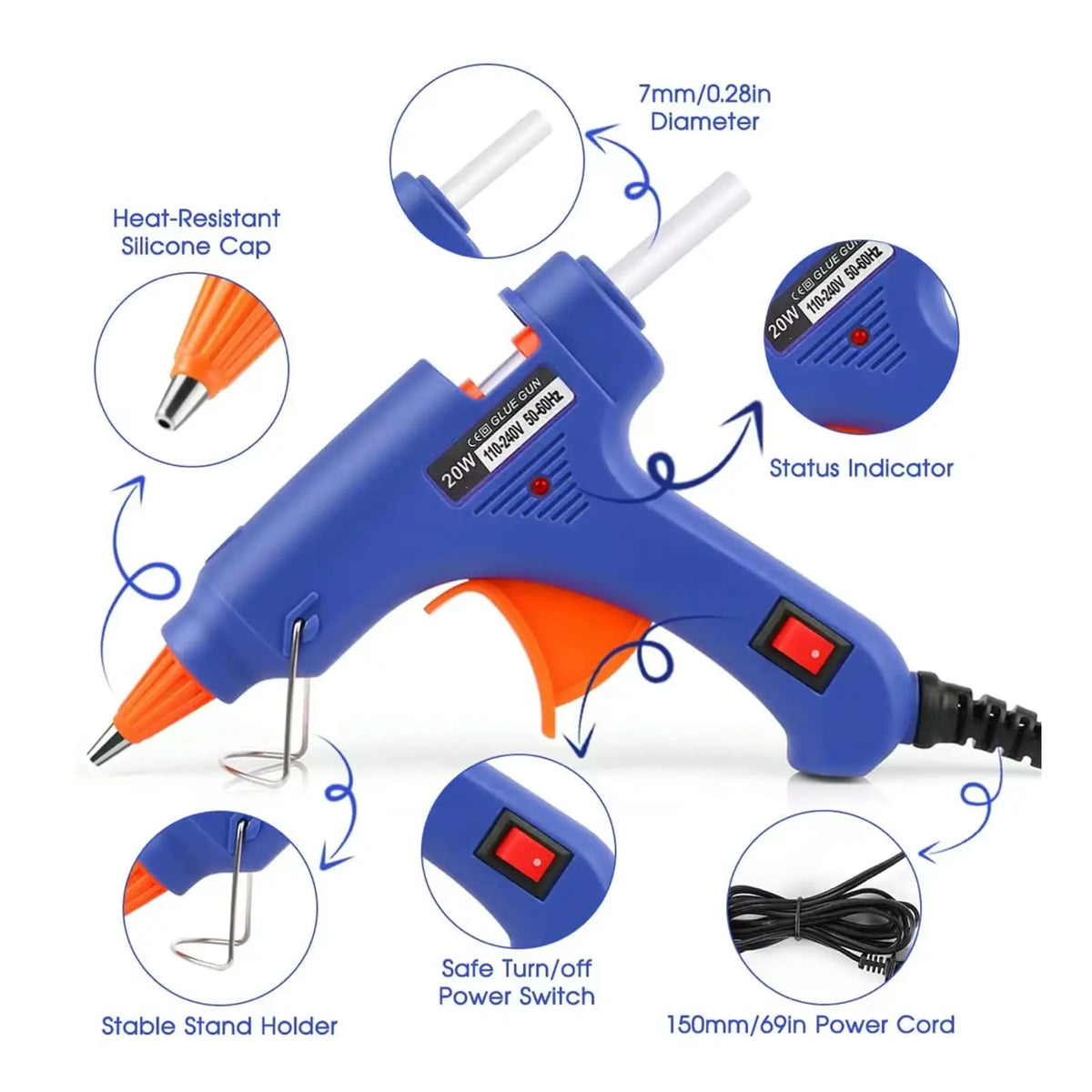 20W Mini Hot Melt Glue Gun EU Electric DIY Industrial Household Repair Tool with Thermo Heat Temperature