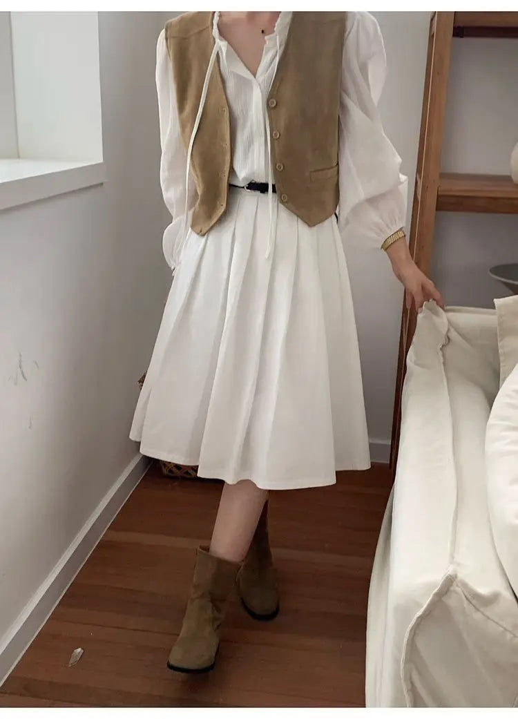 Retro Vests Women V-neck Single Breasted All-match Korean Style Spring Autumn Layering Outerwear Cozy Vintage Loose Comfortable
