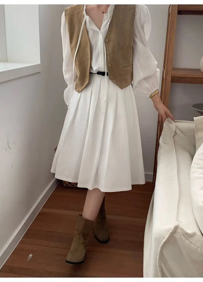 Retro Vests Women V-neck Single Breasted All-match Korean Style Spring Autumn Layering Outerwear Cozy Vintage Loose Comfortable