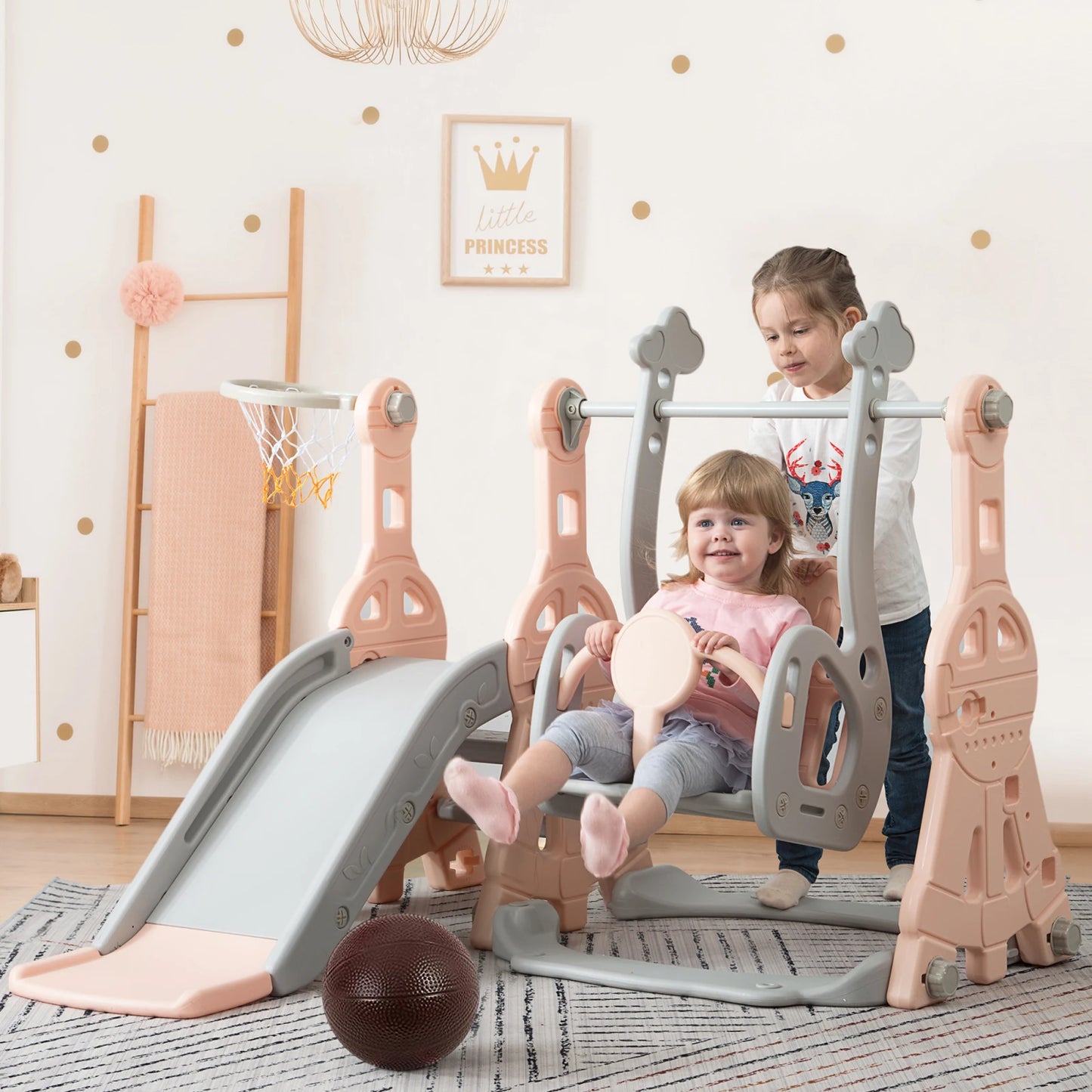 Rosahqnda 4-in-1 Children slide Indoor & Outdoor Outdoor Outdoor Playground for Toddlers Swing 1-6 Years