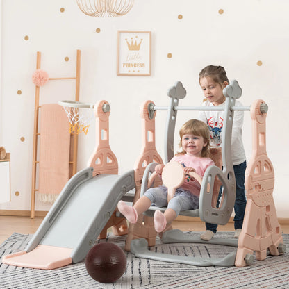 Rosahqnda 4-in-1 Children slide Indoor & Outdoor Outdoor Outdoor Playground for Toddlers Swing 1-6 Years