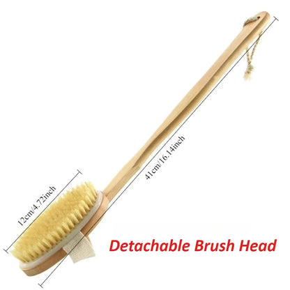 1PC Detachable Long Handle Bath Brush Natural Bristles Wooden Shower Brush Exfoliating Body Scrubber Back Massager Bathing Tools