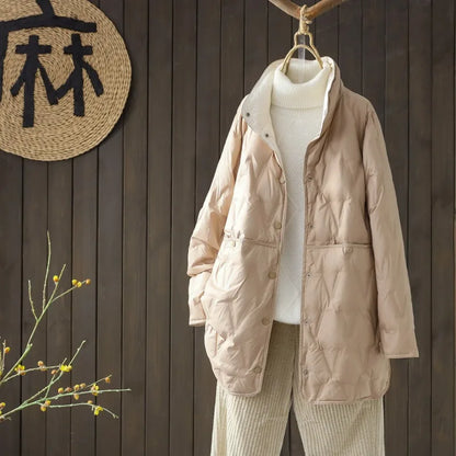 2024 New Autumn Winter Women Ultralight Long White Duck Down Jacket Female Single-Breasted Double Sided Puffer Jacket Women
