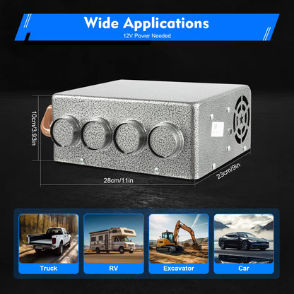 12V 4-in-1 Car Heater with Defogger Defroster Fan, Energy Efficient Auxiliary Heating & Ventilation for Trucks Vehicles