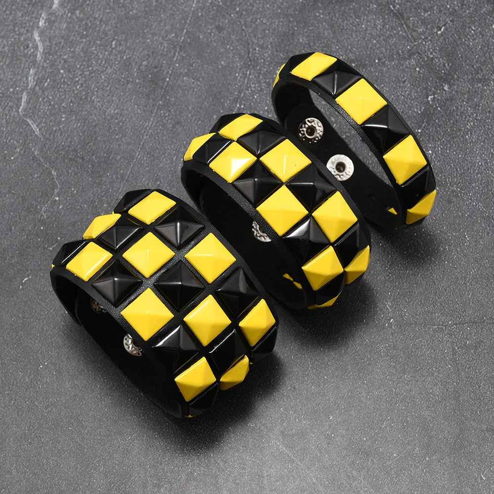 3Pcs/Set Fashion Contrasting Rivets Leather Wrist Friendship Big Wide Bracelet For Male Female Buckle Vintage Punk Jewelry