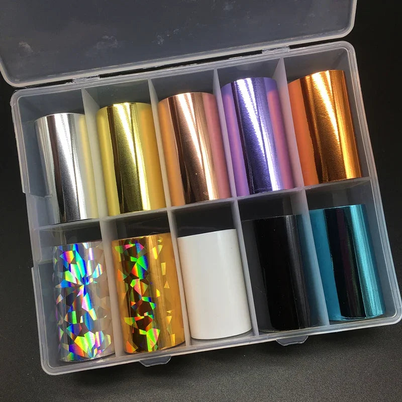 10 Patterns New Metal Nail Foils for Transfer Paper Stickers Floral Chameleon Nails Wraps DIY Water Marble Nail Art Decorations