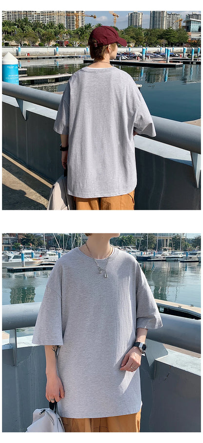 Oversized Summer Short Sleeve Men's T Shirt New Fashion Solid Loose O-Neck T Shirts Mens Cotton Hip Hop Streetwear Top Tees 5XL