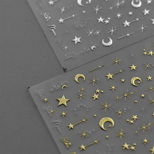 1PC 5D Korean Bronzing Nail Stickers Japanese Gold Silver Star Moon Luxury DIY Nail Art Decoration Decals Manicure Accessories
