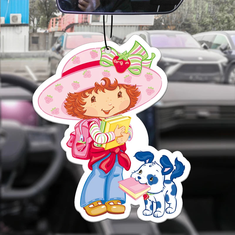 Strawberry Girl Goes to School with Her Puppy Hilton (Hotel Scent) Car Fragrance Tablets, Wardrobe Air Freshener, Perfume, Rearview Mirror Decoration, Car Interior Hanging Ornament, Natural Scent Air Purifier, Anime Cartoon T