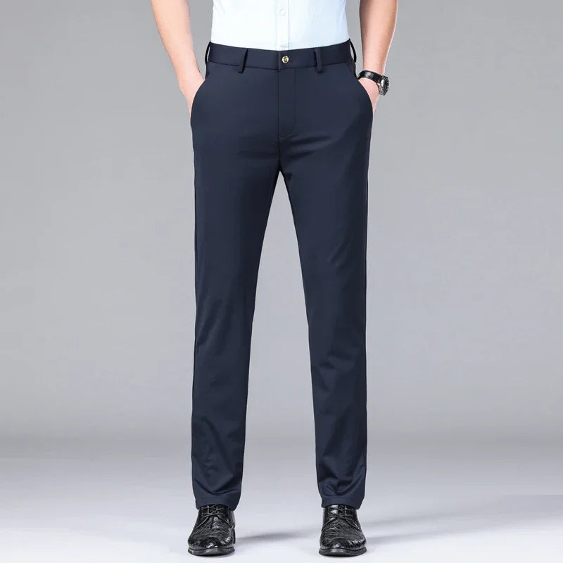 New Summer Men's Ice Silk High Stretch Business Suit Pants Male Army Green Blue Elastic Formal Office Straight Formal Trousers