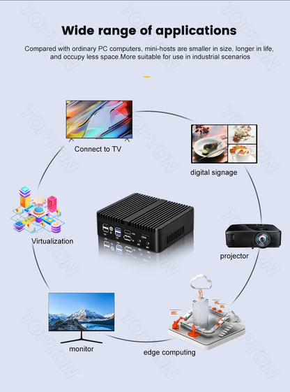 Topton Solid Fanless Firewall Mini PC VPN Gateway Intel N150 N5105 J6412 J5005 7305 6305 4x2.5G LAN Home Server PfSense Computer