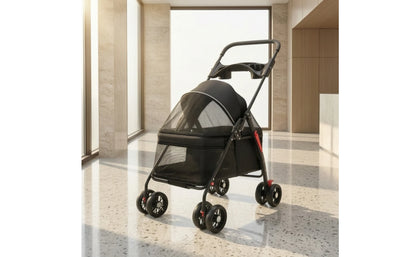 Pet Stroller with Storage Basket 4-Wheel Foldable Pet Stroller Collapsible Breathable for Small Dogs, Outdoor Walks, Travel
