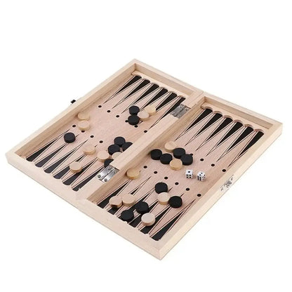 3-in-1 Chess&Backgammon&Checkers Set Chessboard Wooden Board Games Set Educational Improve Intelligence International Chess Game