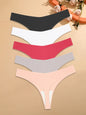 5Pcs Ice Silk Seamless Thongs Women's V-Waist Solid Color Panties Sexy Breathable Low Rise Underwear Invisible Bikini Lingerie
