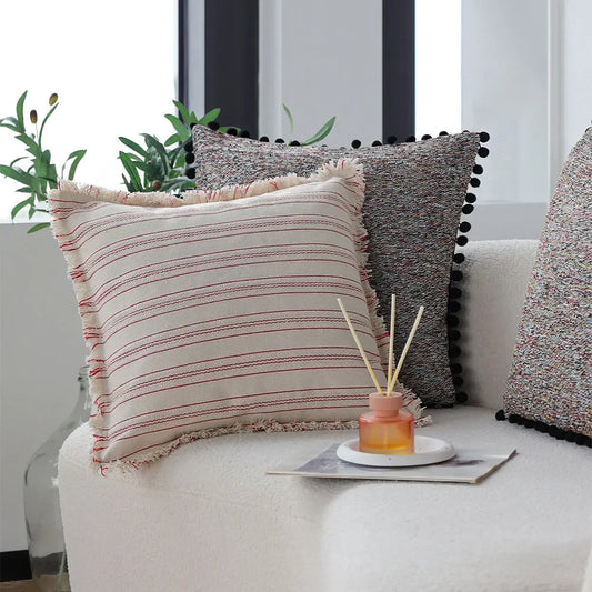 Cotton Polyester Tassel Cushion Cover Vintage Boho Style Home Decorative Throw Pillow Cover Living Room Sofa Striped Pillowcase