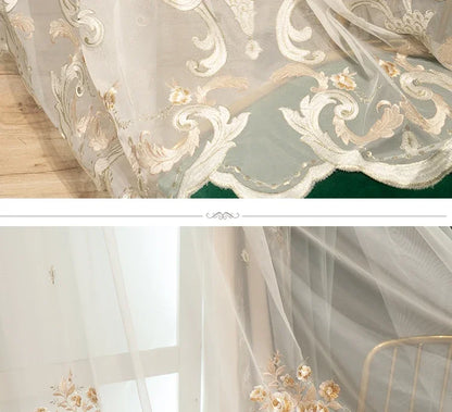 European Embroidered Thickened Blackout Blue Velvet Curtains for Living Room Bedroom Blackout  Lace Luxury Valance Tulle Custom