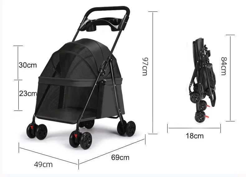 Foldable Lightweight Pet Stroller Dog Cat Small Dogs Puppy Travel Portable Mesh Ventilated Easy Fold Wheels Dog Stroller