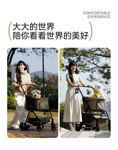 Large Space Detachable Pet Stroller One-Button Fold Portable Travel Cart for Dogs Cats