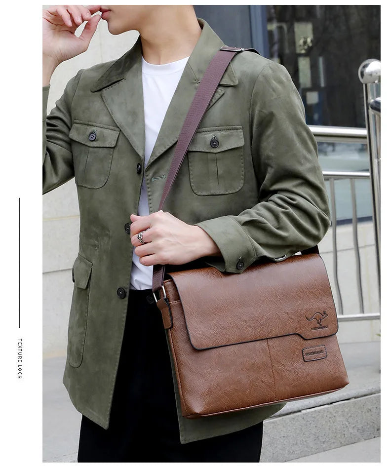 Business Shoulder Bag For IPAD PU Leather Business Handbag Men Messenger Bag Large Side Sling Bag Fashion Man Crossbody Bag