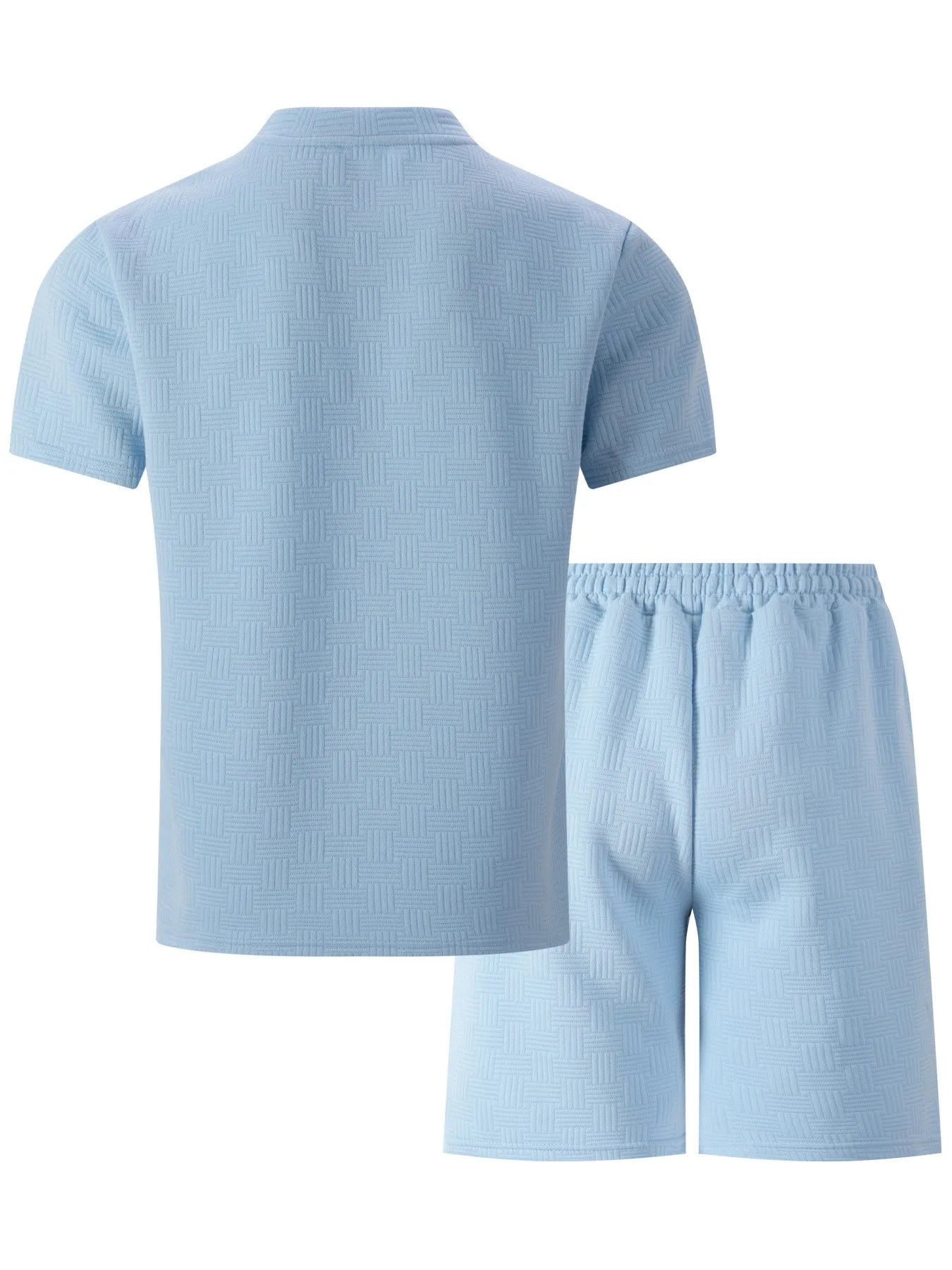 2025 summer new men's suit leisure solid color jacquard round neck fashion all-match short-sleeved T-shirt drawstring shorts set