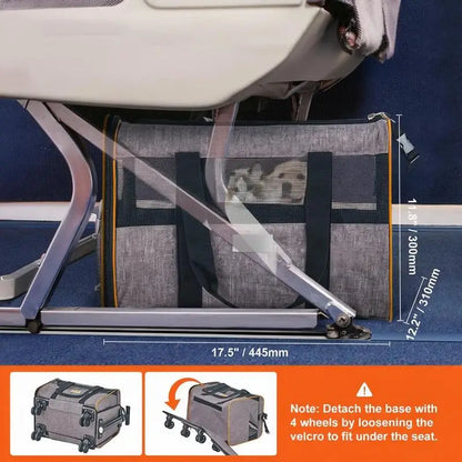 Foldable dog trolley backpack, max. 9.9kg load capacity, transport bag made of 600D Oxford fabric, 4-wheeled dog cart, pet trolley, dog travel bag, ideal for car trips or excursions