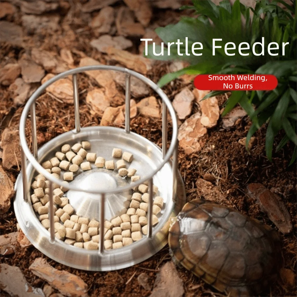 Large Capacity Turtle Stainless Steel Feeder Wear Resistant Wide Mouth Reptile Water Tray Fence Design Anti-overflow