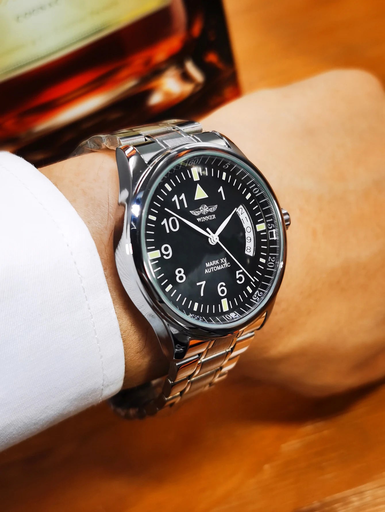 WINNER Business Automatic Watch for Men Calendar Window Fashion Black Dial Fashion Leather Strap Luxury Brand Mechanical Watches