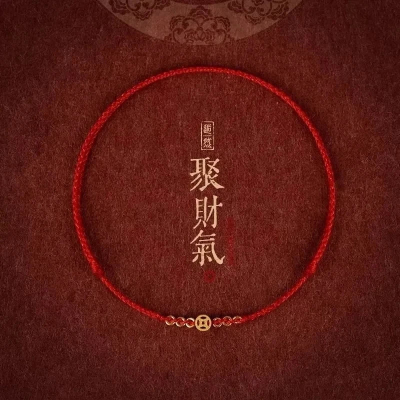 Hand Braided Red Rope Bracelet Copper Lucky Bead Hand Rope Couple Bracelet Simple Buckle Ethnic Original Female Accessory