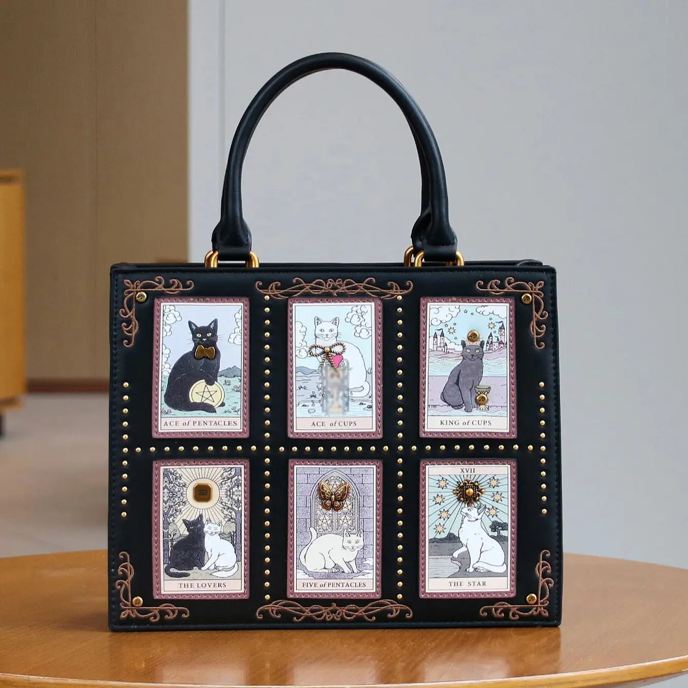 2025 High-end fashion summer new handbag female bag niche design Tarot tile tote bag large capacity Y2K cute cat bag strange win