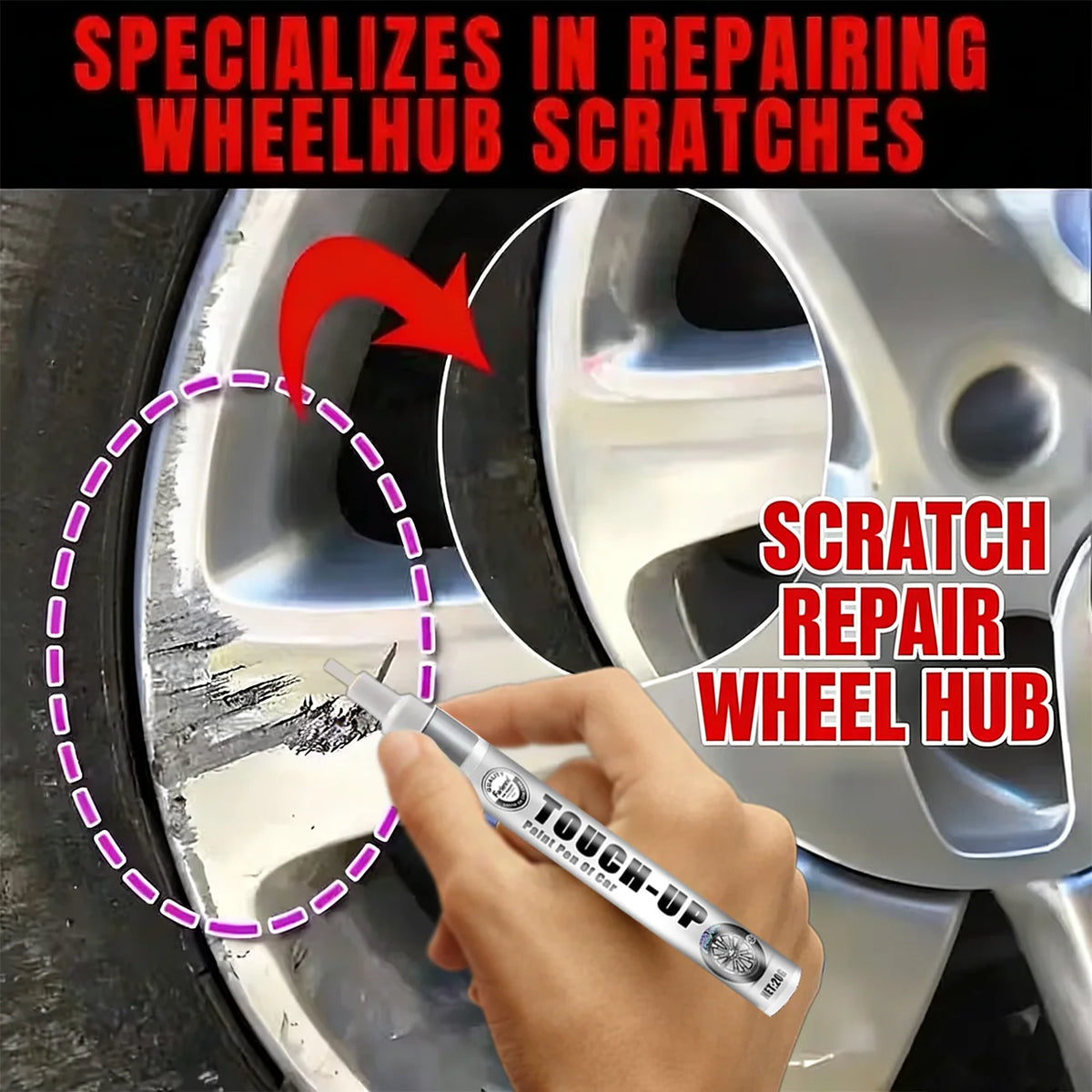 Silver Alloy Wheel Touch Up Paint Pen For Car Rim Scratch Curb Rash Repair Quick Fix Auto Detailing Tool