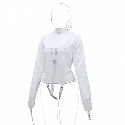 Leather SM Lingerie Straitjacket with Crotch Strap,Games Bondage Straight Jacket Harness,Slave Role Gimp Costumes BDSM Sextoys