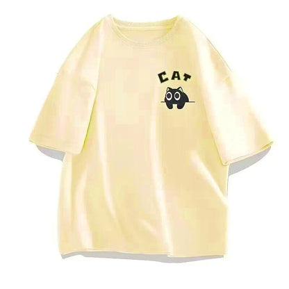 【 M-8XL 】 Summer Limited Edition Men's Oversized T-shirt Korean Casual Loose Style Anime Black Cat Print T-shirt