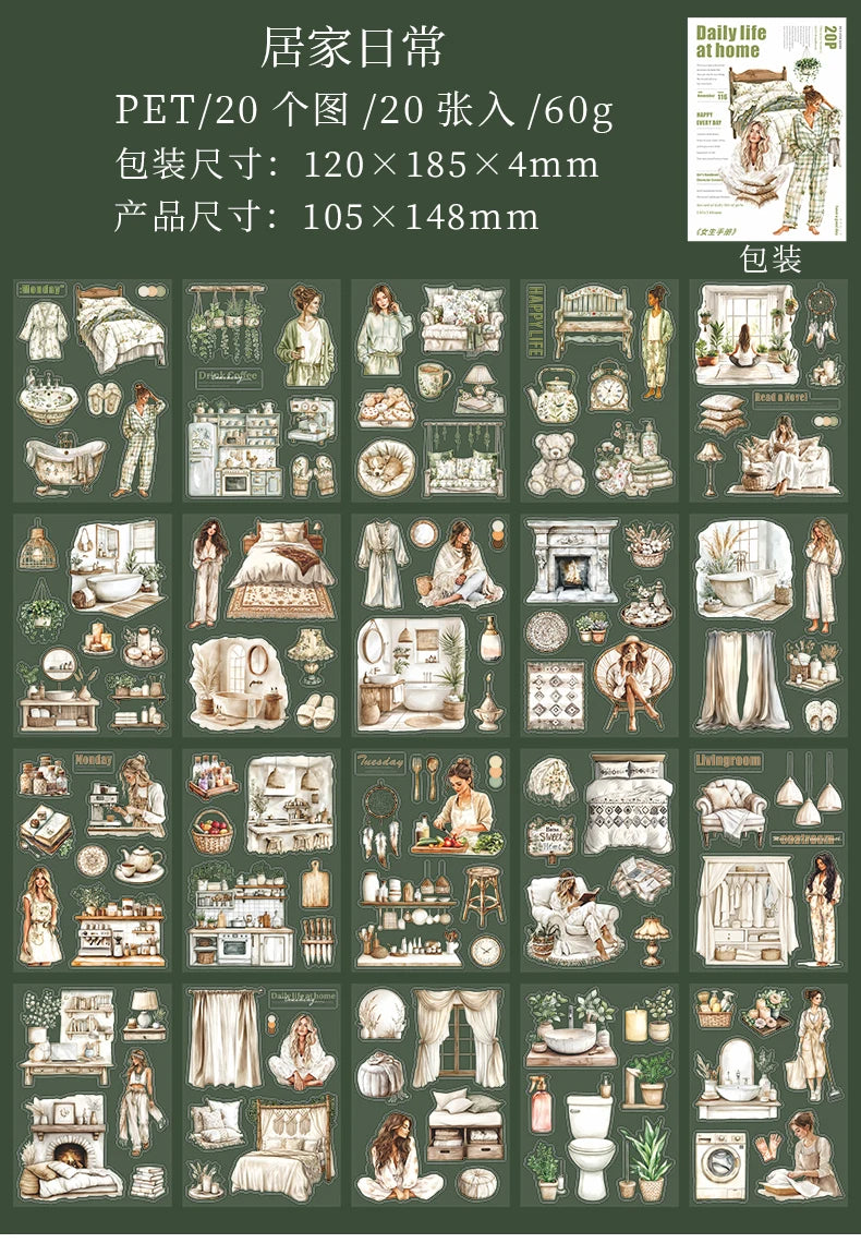 JIANQI 20 Sheets PET Die cut Stickers book Girl's Handbook Decorative handmade Scrapbooking Material Diary Album Craft Supplies