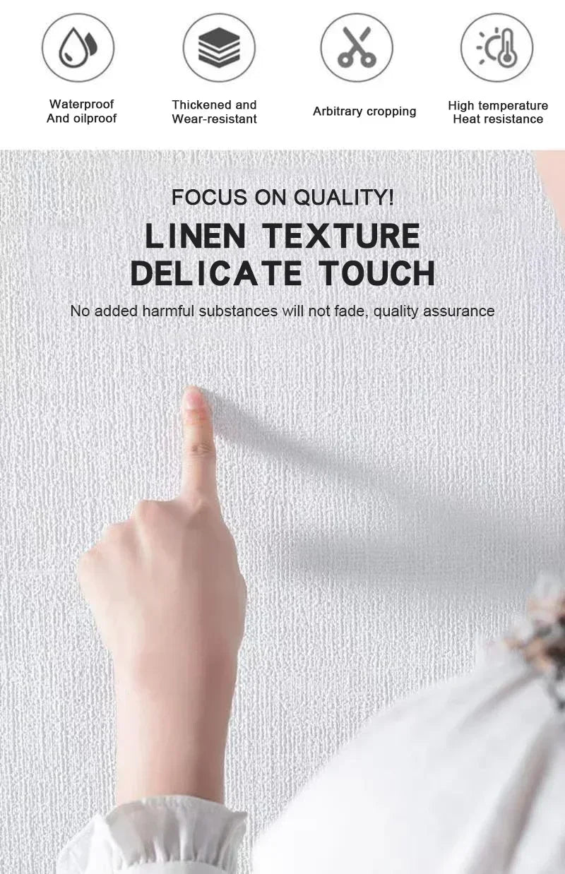 3D Self-Adhesive Linen Wallpaper Continuous Waterproof Wall Stickers Living Room Bedroom Kitchen Cabinet Waterproof Wall Sticker