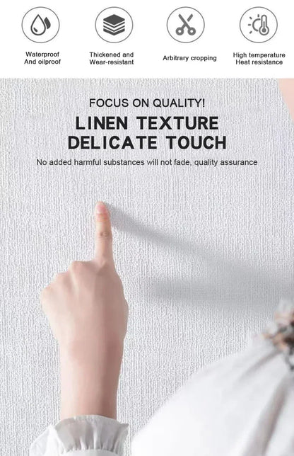 3D Self-Adhesive Linen Wallpaper Continuous Waterproof Wall Stickers Living Room Bedroom Kitchen Cabinet Waterproof Wall Sticker