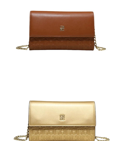 CH Women Crossbody Bag Splicing Letter Print Metal Chain Shoulder Purse PU Leather Flap Small Ladies Evening Clutch Handbag Gift