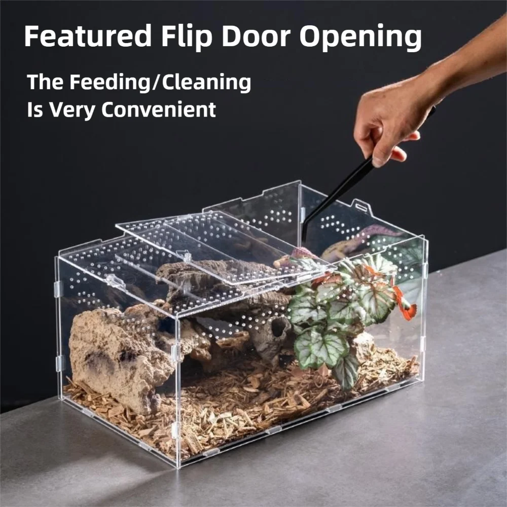 Durable Acrylic Reptile Habitat Anti-Escape Multiple Size Spider Feeding Case Clear Arboreal Lizard Breeding Box for Chameleon