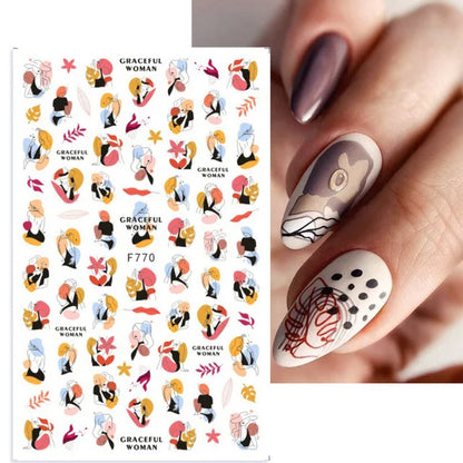 Black and White Love Flowers Line Art 3D Stickers Nail Decals Nail Art Accessories Butterfly Rose Nail Stickers Nail Sliders