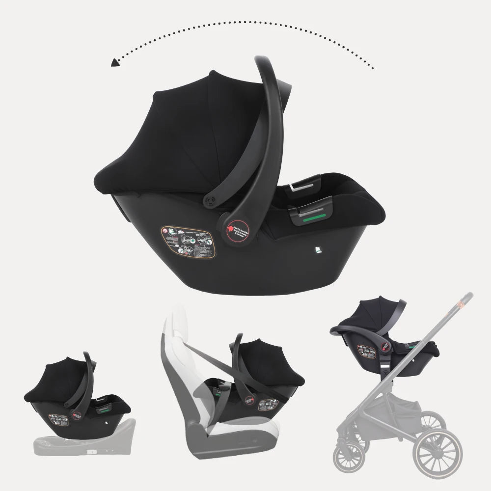 Babyvoyage Black Baby Car Seat with Isofix Base Station UPF45+ Sun Protection Comfortable Breathable Mesh I-Size Infant Car Seat