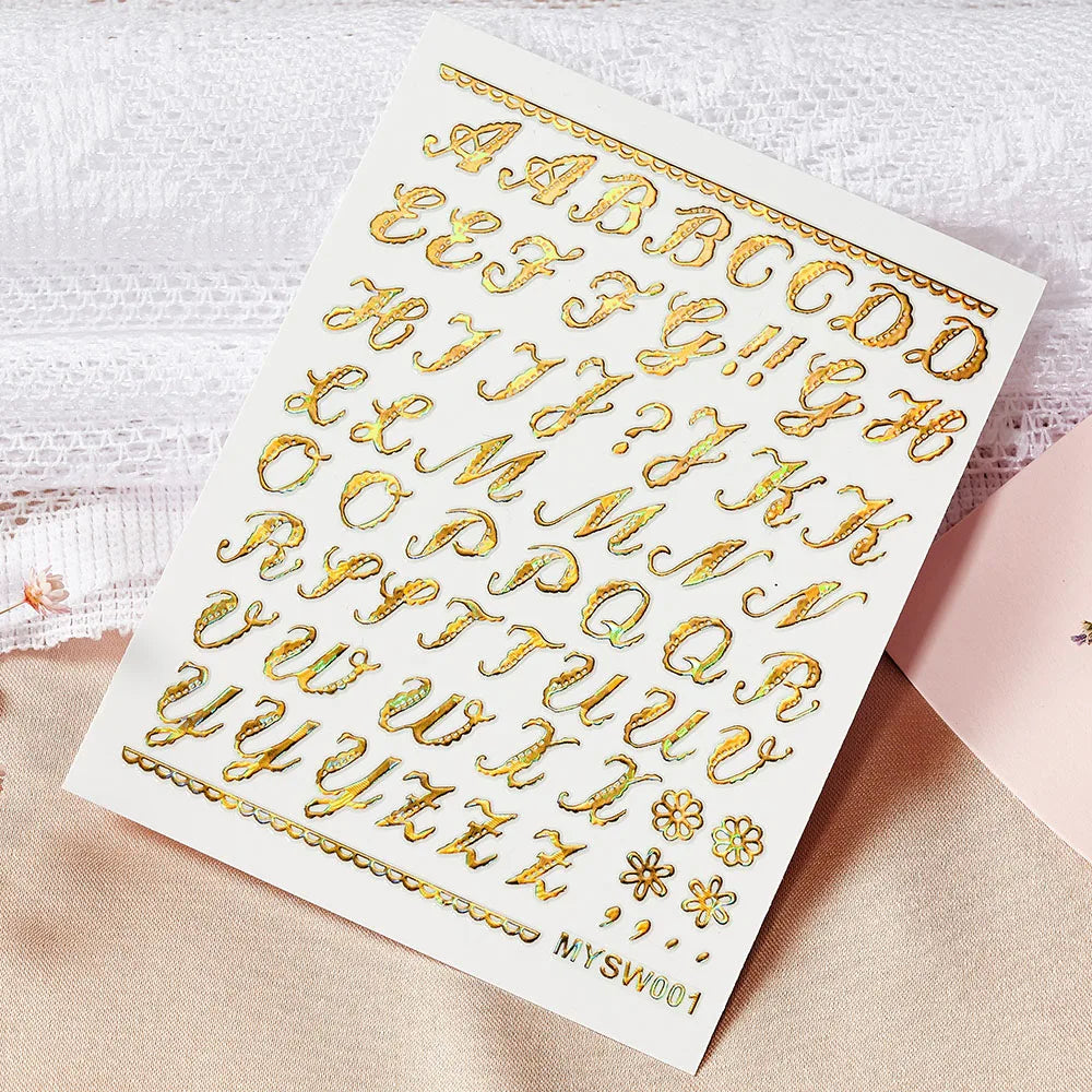 3D Glittery Gothic Letter Design Nail Art Stickers Uppercase Alphabet Letters Artistic Designs DIY Nail Art Decals Decoration #1