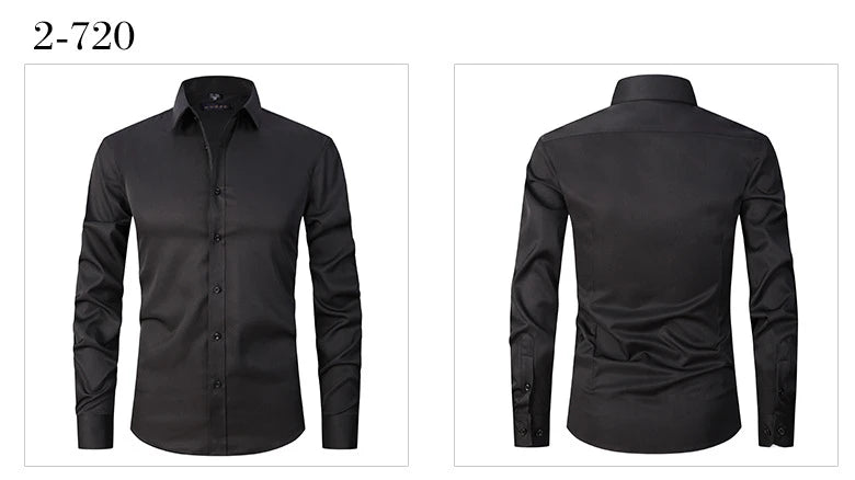 Men's long-sleeved shirt made of elastic fabric, wash-and-wear wrinkle-resistant business casual, silky smooth, pure color shirt