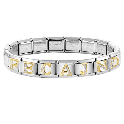 New Girls Italian Bracelet 26 English Letters Charm Stainless Steel Bangle Gold Color Inlaid Zirconia DIY Making Jewelry Gifts