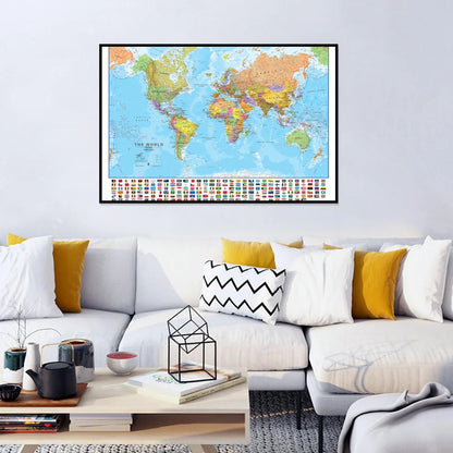 World Map Poster Modern Wall Art Canvas Painting Picture for Education Home Office School Supplies - 84x59cm/ 90x60cm